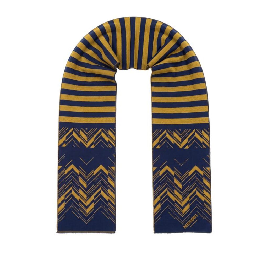 Missoni Yellow Blue Classic Chevron Wool Scarf